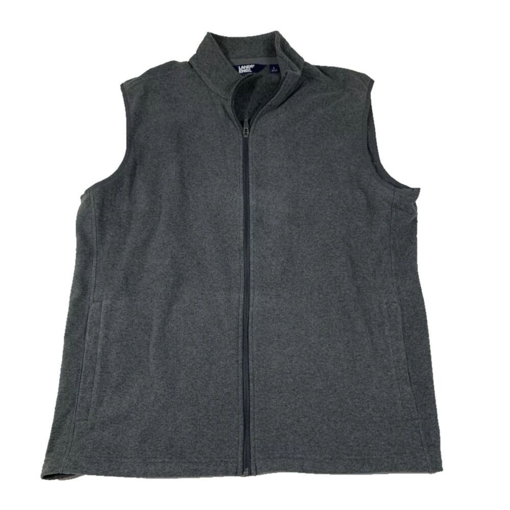 Lands' End Men's Gray Zip Fleece Vest Size M Gorpcore Camping Hiking Warm
